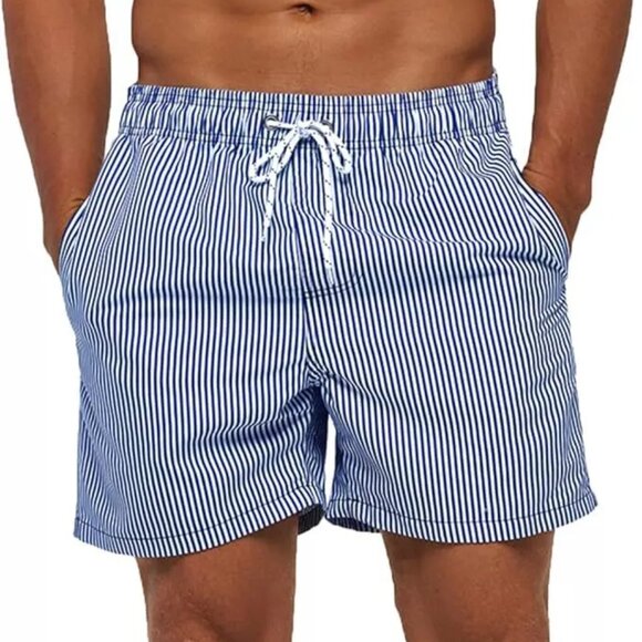 SILKWORLD Striped Swim Trunks Shorts Size 3XL Blue White 3 Pockets Quick Dry - Picture 2 of 9
